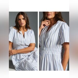 ANTHROPOLOGIE The Somerset Maxi Dress Cotton Poplin Sky Blue Stripe